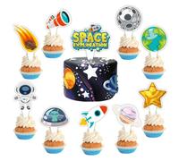 40PCS Outer Space Cupcake Toppers, Astronaut Rocket Planet Alien Moon Patterns Space exploration Theme Party Cake Decoration for Boys Girls Kids Birthday Baby Shower Wedding DIY Cupcake Topper Supplie