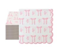 40PCS Pretty Napkins - Pink Bow Paper Napkins Patterned, Summer Disposable Party, Cocktail Serviettes, Full Page Printing