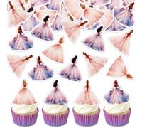 40PCS Princess Dress Cupcake Toppers Chromatic Diadem Bridal Shower Wedding Theme Girl Happy Birthday Baby Shower Party Decorations (edible)