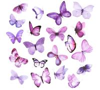 40Pcs Purple Butterfly Stickers, Transparent Butterfly Decals Waterproof Decorative Stickers for Scrapbooking Junk Journal Laptop Luggage Water Bottles Phone Case DIY Craft Projects (20 Styles)