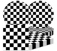 40Pcs Racecar Birthday Decorations Checkered Flag Party Supplies with Baby Shower Paper Plates and Napkins Set Race Car Birthday Pparty Decorations