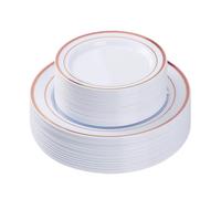 40pcs Reusable Plastic Plate Sets 10.25 Inches 26 cm Large Plastic Plates Black and 7.5 Inch 19 cm Small Dessert Plates with Gold/Silver/Rose Gold Rim Suitable for Wedding Party Tableware (Rose Gold)