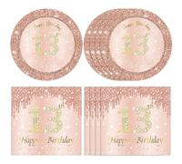 40PCS Rose Gold 13th Birthday Decorations for Girls - Sweet Disposable Tableware Set With Plates and Napkins for Official Teenager Gifts