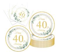 40Pcs Sege Greenery 40th Birthday Decorations for Her Him Eucalyptus-themed Plates and Napkins Set Party Supplies Disposable Sage Tableware for Men Women Happy 40th Birthday Decorations