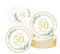 40Pcs Sege Greenery 50th Birthday Decorations for Her Him Eucalyptus-themed Plates and Napkins Set Party Supplies Disposable Sage Tableware for Men Women Happy 50th Birthday Decorations