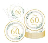 40Pcs Sege Greenery 60th Birthday Decorations for Her Him Eucalyptus-themed Plates and Napkins Set Party Supplies Disposable Sage Tableware for Men Women Happy 60th Birthday Decorations