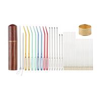 40PCS Sewing Needles Set, Hand Knitting Yarn Needles, Large-Eye Bent Tapestry Needles, One Second Easy Thread Sewing Needles, Needles with Wooden Needle Case & Thimble Rings for Sewing Embroidery