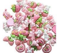 40Pcs Slime Charms Cute Set,Pink Bulk Mixed Flatback Bunny Strawberry Resin Charms Set Ornament for DIY Resin Jewelry Making Scrapbooking Hairpin Decors