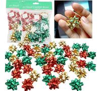 40PCs Small Christmas Confetti Bows 5cm/1.96" - Red, Gold & Green, Self-Adhesive Gift Wrapping Bow Accessories, Metallic Bows for Gift Wrapping Decorations