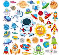 40PCS Space Jelly Stickers, Universe Thick Window Door Clings Removable Reusable Planet Gel Clings Decals for Kids Toddlers Adults Home Classroom Nursery Decorations Party Supplies (Not Edible)
