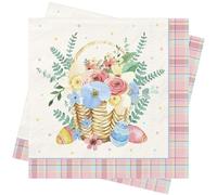 40Pcs Spring Floral Easter Napkins Flowers Paper Napkins Easter Serviettes Disposable Paper Napkins Easter Egg Decorative Cocktail Napkins for Easter Dinner Tableware Decor Easter Party Supplies