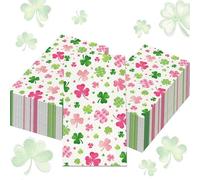 40Pcs St Patricks Day Napkins - Pink Green Clover Disposable Guest Towels with Shamrock Lucky Clover Patterns and Pink Green Color Scheme for St Patrick's Day Parties, Kitchen Dining Tables, Cocktail