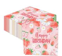 40PCS Strawberry Birthday Cocktail Napkins Disposable Berry Birthday Party Supplies Paper Napkins for Baby Shower Birthday 6.5x6.5 Inch