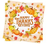 40Pcs Thanksgiving Napkins Thanksgiving Table Decoration Autumn Birthday Napkins with Pumpkin Maple Leaf Turkey Thanksgiving Decoration Party Supply Accessories 33x33 cm