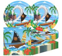 40pcs Tropical Island Party Decorations Tropical Ocean Island Themed Party Supplies Ocean Voyage Themed Plates and Napkins for Luau, Baby Showers Summer Celebrations,Suitable for 20 Guests