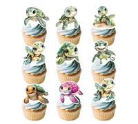 40Pcs Turtle Cupcake Toppers Ocean Theme Under the Sea Birthday Party Decorations Animals Theme Baby Shower Kids Birthday Party Cake Decoration Supplies