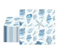 40Pcs Under the Sea Beach Paper Napkins Blue Seashell Napkins Starfish & Conch Disposable Ocean Coastal Starfish Beach Napkins for Dinner Nautical Tropical Coastal Wedding Bridal Summer Party Decor