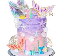 40PCS Under the Sea Cake Decoration Seashell Cake Topper Mermaid Tail Cake Topper Mermaid Party Supplies