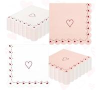 40pcs Valentine's Day Napkins-Pink & White Red Heart Two-sided Pattern Disposable Luncheon Dinner Napkins Soft Absorbent Disposable Napkins for Lover Dinner Kitchen Bathroom Party 6.5 x 6.5 Inch
