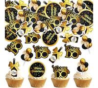 40PCS We Still Do Cupcake Toppers Golden Wedding Happy We Still Do Anniversary Picks Birthday Party Cake Decorations Supplies gold (black)