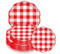 40pcs White and Red Gingham Paper Plates Disposable Party Tableware Set,7/9 Inch Plaid Plate Scalloped Checkered Dessert Plates for Girls Boy Birthday Baby Shower Wedding Dinner Picnic Christmas Party