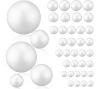 40pcs White Foam Balls, DIY Decoration, 5 Sizes Expanded Polystyrene | Paintable Smooth Surface, Bright White Finish, Floral Displays, Glitter Projects, Snowman Holiday Decorating