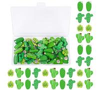 40Pcs Wooden Push Pins Cactus Palm Leaf Thumb Tacks Decorative Thumb Tacks Cute Pushpins with Box for Cork Boards Photos Wall Maps Corkboard Decor (5 Shapes)