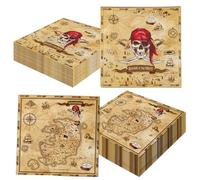 40Pcs World Map Napkin,Pirate Party Decorations Vintage Travel Adventure Party Napkin Beware of the Pirate Theme Decoration Disposable Pirate Sailing Napkin for Pirate Birthday,Baby Shower Party