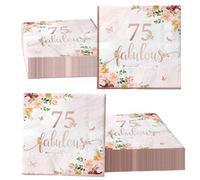 40Pieces 75th Falulous Paper Napkin - Rose Gold Party Supplies Disposable Rose Gold Floral Theme Napkins for Women 75th Birthday,Anniversary Wedding Party Favors