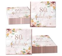 40Pieces 80th Falulous Paper Napkin - Rose Gold Party Supplies Disposable Rose Gold Floral Theme Napkins for Women 80th Birthday,Anniversary Wedding Party Favors