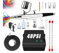 40PSI Airbrush Compressor Kit, Dual Action Non-Clogging Air Brush Set