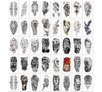 40sheets Lion And Tiger Black Arm Half-Sleeve Water Transfer Realistic Tattoo Sticker