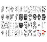40sheets Minimalist Tattoo Lines With English Letters, Flowers, Butterflies, And Sketches - Waterproof Stickers