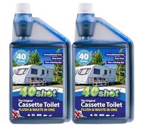 40Shot Blue 2 Pack - 2 x 1L Concentrated Cassette Toilet Fluid - 80 Doses - Waste Breakdown & Odour Control - Amaretto Cherry Fragrance