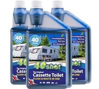 40Shot Blue 3 Pack - 3 x 1L Concentrated Cassette Toilet Fluid - 120 Doses - Waste Breakdown & Odour Control - Amaretto Cherry Fragrance