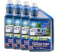 40Shot Blue 4 Pack - 4 x 1L Concentrated Cassette Toilet Fluid - 160 Doses - Waste Breakdown & Odour Control - Amaretto Cherry Fragrance