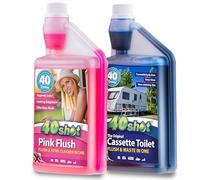 40Shot Caravan Toilet Fluid Twin Pack - Blue 2-in-1 Cassette Waste & Rinse (40 Doses) + Pink Flush Toilet Rinse (40 Doses) - 2 x 1L Concentrates - Biodegradable, Septic Safe & Long-Lasting Fragrance