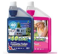 40Shot Caravan Toilet Fluid Twin Pack - Blue 2-in-1 Cassette Waste & Rinse (40 Doses) + Pink Flush Toilet Rinse (40 Doses) - 2 x 1L Concentrates - Biodegradable, Septic Safe & Long-Lasting Fragrance