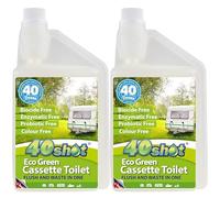 40Shot Eco Green 2 Pack - 2 x 1L Cassette Toilet Fluid - 80 Doses - Biocide-Free, Septic Safe, Waste Breakdown & Odour Control