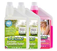 40Shot Eco Twin Pack - Green Cassette Toilet Fluid & Pink Flush Rinse - 2 x 1L Concentrates - 80 Doses - Biocide-Free, Septic Safe, Fresh Flush & Limescale Prevention