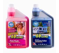 40Shot Twin Pack | Blue Toilet Fluid & Pink Toilet Rinse | 2 x 1L | 40 Doses Per Bottle | Motorhome, Caravan & Cassette Toilets | Powerful, Long-Lasting, UK Made Chemical Toilet Cleaner