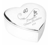 40th 40 Fortieth Birthday Gift for Daughter Engraved Silver Finish Heart Shaped Trinket Box Keepsake Present Idea from Mum and Dad