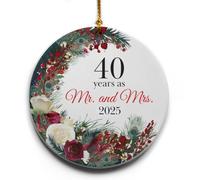 40th Anniversary - 40 Years as Mr. and Mrs, Wreath Ceramic Christmas Tree Ornament Collectible Holiday Keepsake 2.875" Round Ornament in Decorative Gift Box with Bow, Perfect for Parents, Couple