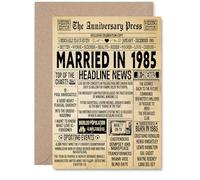 40th Anniversary Card for Men Women - Vintage Newspaper Married in 1985 - Happy 40 Year Wedding Anniversary Card for Partner Wife Companion Husband, A5 Anniversaries Greeting Cards