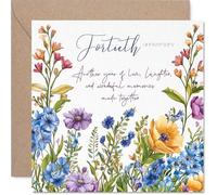 40th Anniversary Card for Women Men - Floral Garden Flowers - Happy 40 Year Anniversary Card for Girlfriend Wife Husband Companion, 145mm Wedding Anniversaries Greeting Cards