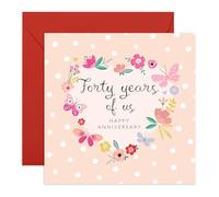 40th Anniversary Card Heart of Flowers & Butterflies- 'Forty Years Of Us Heart' - Gifts for Wife, Husband, Spouse, Partner, Parents, Mum, Dad - Together- Comes with Fun Stickers
