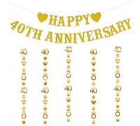 40th Anniversary Decorations, Gold Glitter Happy 40th Anniversary Banner with 40 Diamond Heart Garland, Just Married 40 Years Ago, We Still Do 40th, 40 Years Blessed & Loved Party Decorations