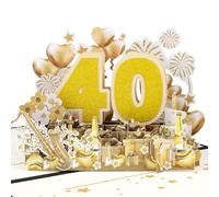 40th Anniversary Golden Gift Pop Up Greeting Card with Blank Note & Envelope, celebration gift for Valentine's Day, Love, Birthday, Special Moments, Wedding, Holiday