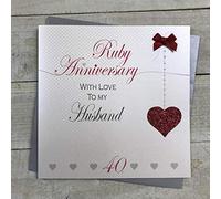 40th Anniversary Handmade Large Card - HUSBAND Ruby Anniversary BY WHITE COTTON CARDS (XLLA40H)