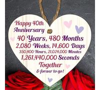 40th Anniversary Heart Plaque - Personalised Keepsake Gift for Grandparents, Parents, Him or Her - Rustic Charm, 10cm x 9cm (40th Anniversary)
